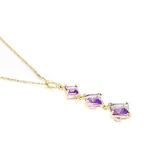14K. SOLID GOLD NECKLACE WITH NATURAL AMETHYSTS